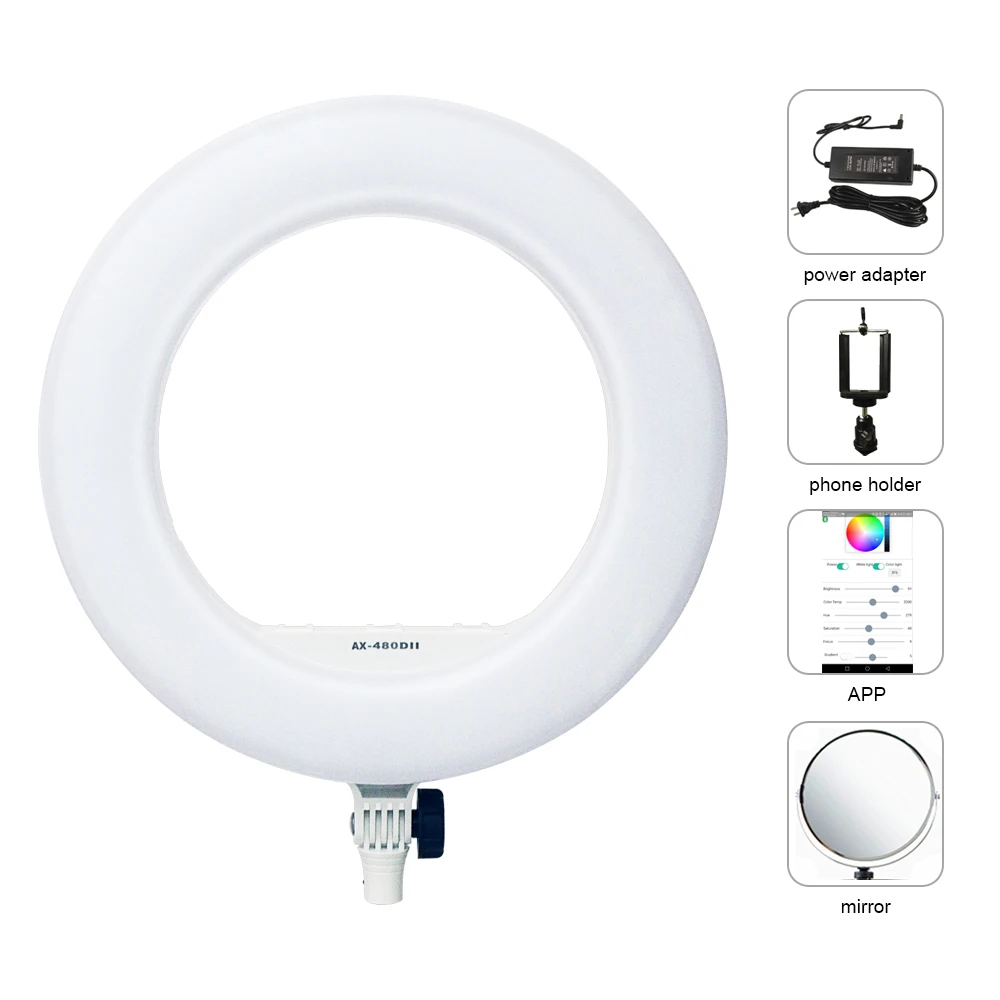 

Yidoblo AX-480DII Bluetooth Control Bio-color Ring Lamp 2800-9900K Adjust Broadcast/Video/photography/makeup Ring Light LED Lamp