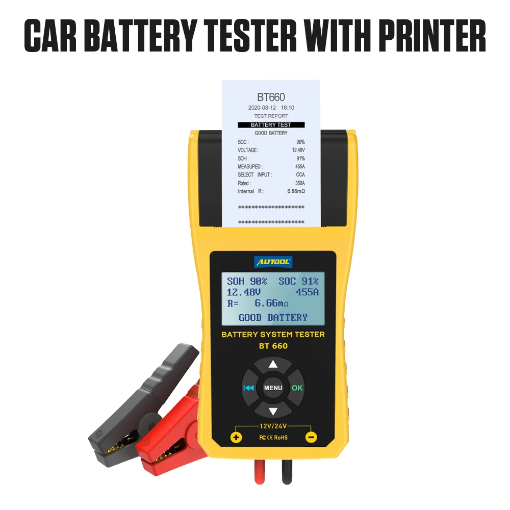 

AUTOOL BT660 Car Battery Tester With Printer 12V/24V