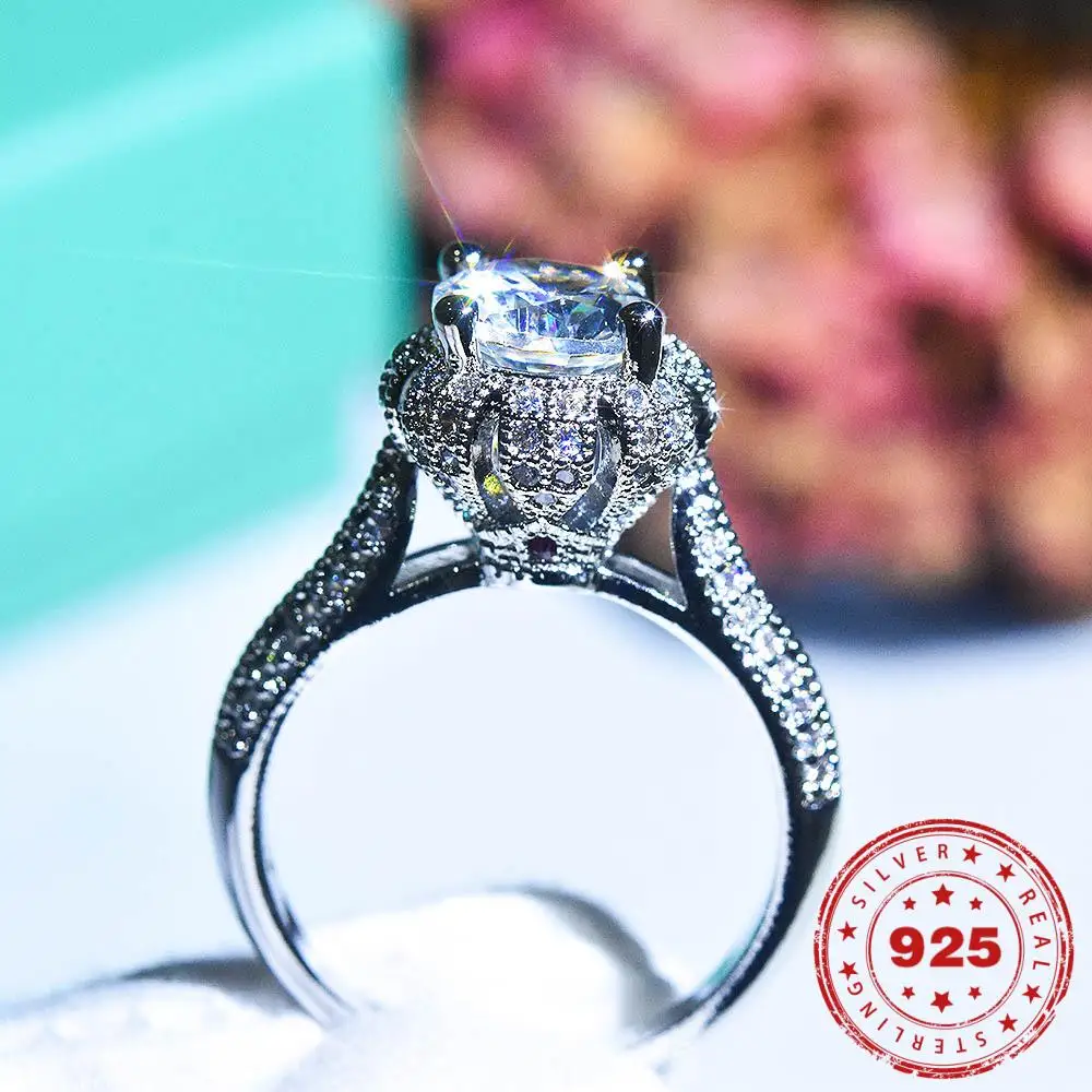HOYON Solid Silver color 925 Jewelry Bizuteria Ring for Women jewelry Anillos De Wedding Natural Zircon Wedding Gemstone