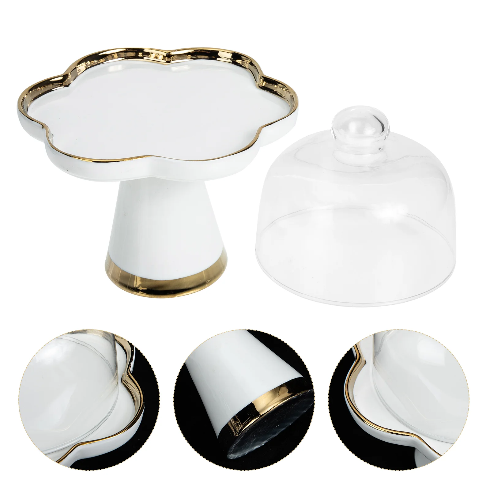 

1 Set of Ceramic Cake Stand with Dome High Foot Food Storage Tray Dessert Tray