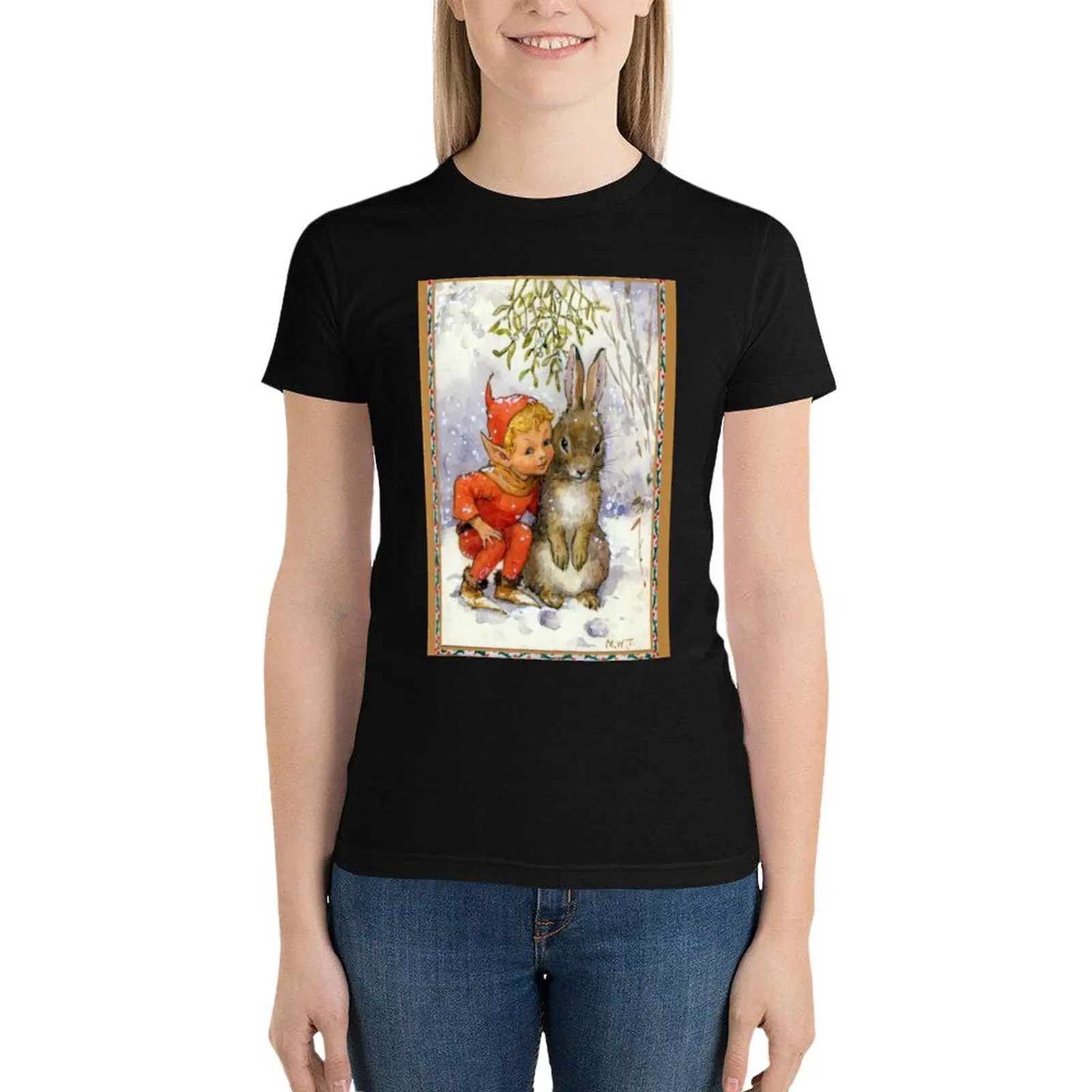 Женская футболка Elf and Rabbit под омелы Рождество Маргарит Таррант женская одежда