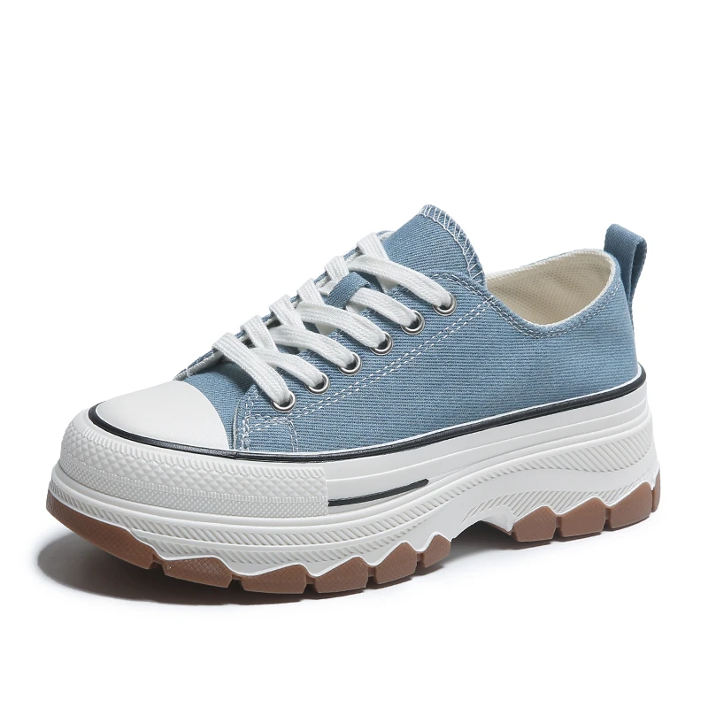 

Женская спортивная обувь, сезон весна-осень 2023, повседневные холщовые туфли на толстой подошве с круглым носком и шнуровкой, Уличная обувь д...