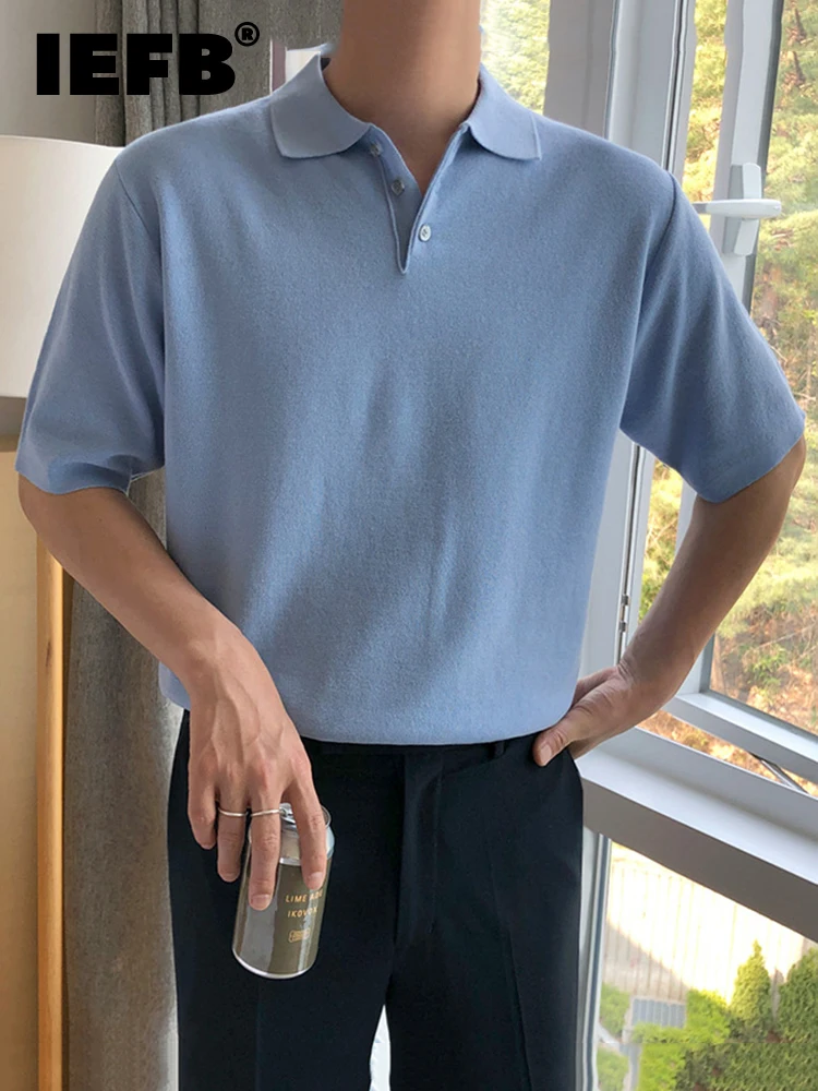 

Рубашка-поло IEFB 9A1179 мужская из вискозы, вязаная с лацканами, свободная простая повседневная футболка с коротким рукавом, оранжевый пуловер, ...