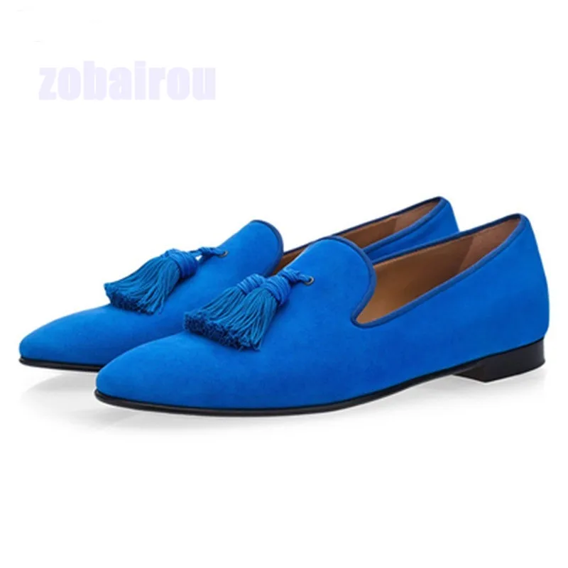 

British Style Tassel Men's Yuppie Shoes Blue Yellow Suede Gentleman's Shoes Classic Hair Stylist Nightclub Loafers Casual Shoes