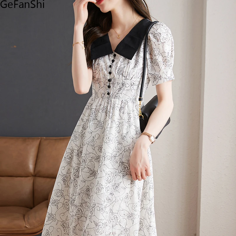 

Женское Короткое приталенное платье, элегантное офисное платье миди с коротким рукавом и цветочным принтом в стиле пэчворк, Новинка лета 2023