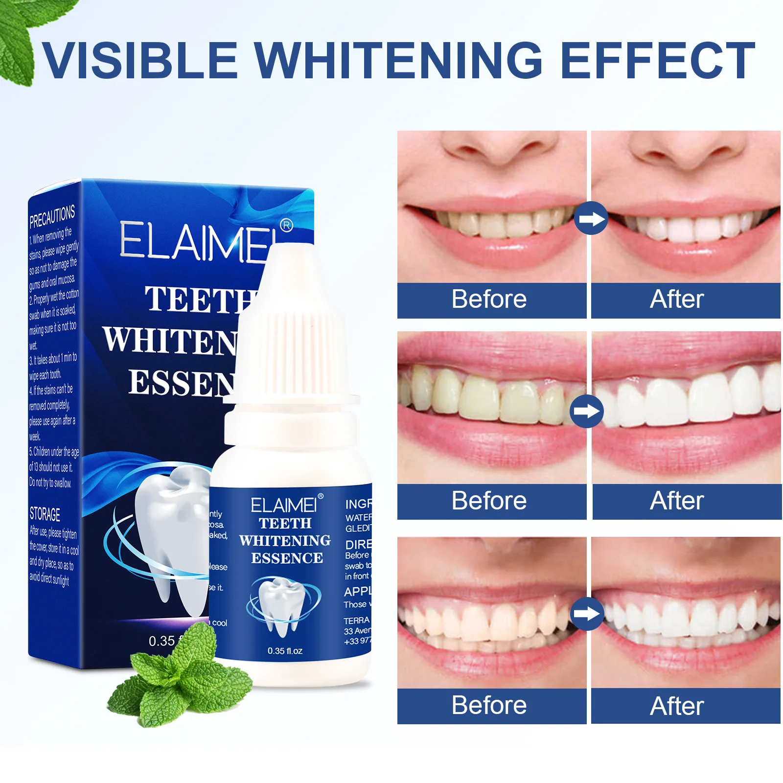 

ELAIMEI Teeth Whitening Essence Powder Oral Hygiene Cleaning Serum Removes Plaque Stains Tooth Bleaching Dental Tools Toothpaste