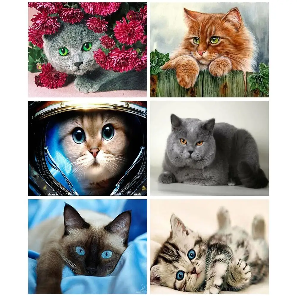 

CHENISTORY 5D DIY Diamond Painting Adults Crafts Cross Stitch Kits Cat Full Round Diamond Embroidery Home Decoration Gift
