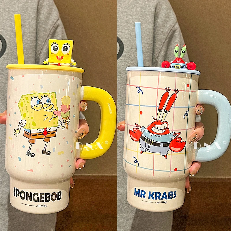 850 мл Губка Боб большая емкость портативная керамическая кружка с ручкой