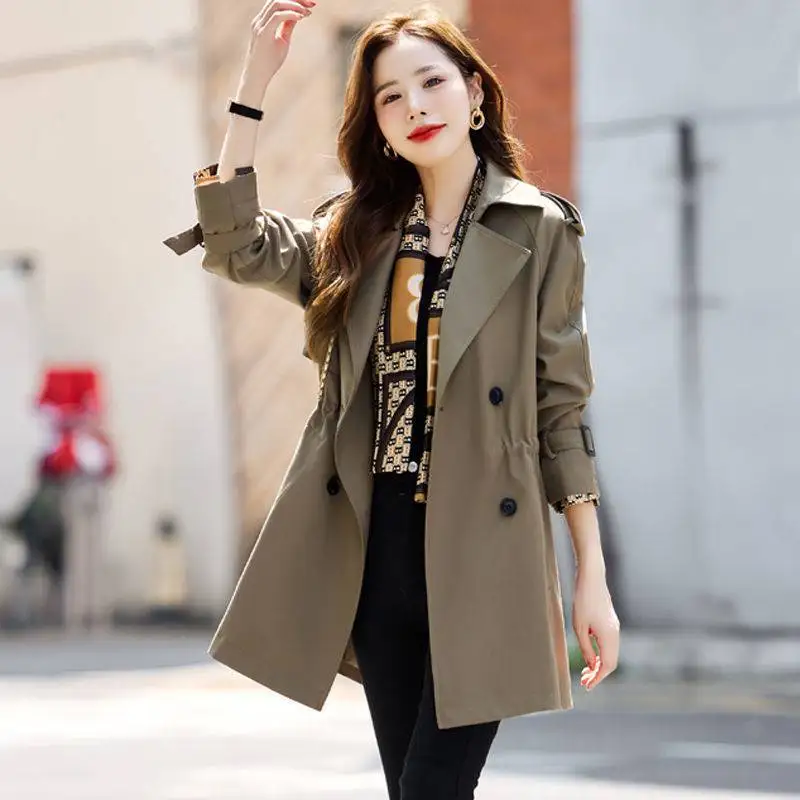 

Trench Coat for Women Jackets Women Clothes Spring and Autumn Korean Version Trench Coat Double-Breasted Belted Lady Cloak