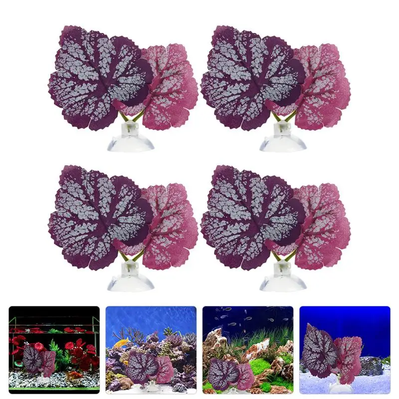 

4pcs Fish Tank Aquarium Plant Leaf Hammocks Resting Spots With Suction Cup Aquarium Landscaping Fish Tank Decoration (Purple)