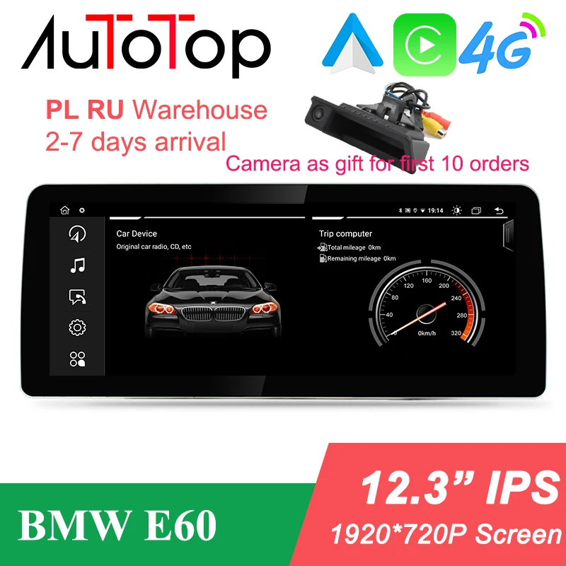 AUTOTOP 12 3 &quot4G + 64G BMW E60 Android мультимедийный CCC CIC Carplay для 5 серии E61 с экраном 1920*720P 2 Din