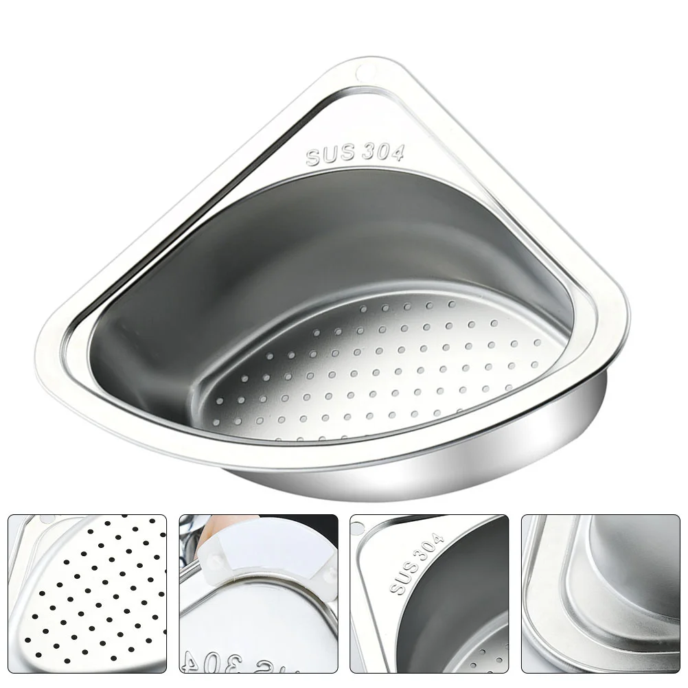 

Kitchen Sink Rack Triangular Sink Drain Basket Leftover Sink Strainer (Silver)