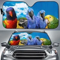 funny colorful parrot family blue sky pattern car sunshade cute parrot friends blue sky auto sun shade gift for parrot lover c