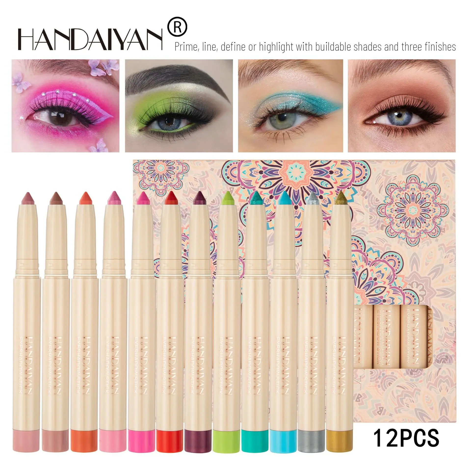 

HANDAIYAN 12 Colors Cream Glitter Eyeshadow Stick Set Smooth Highlighter Eye Shadows Stick Pen Eyeliner Pencil Makeup for Women
