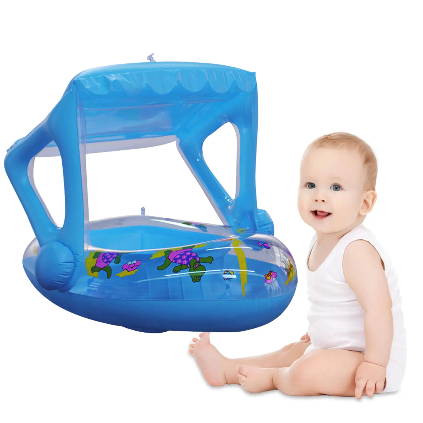 

Baby Pool Float Iatable Baby Swim Float Swimming Sitting Circle With Sun Protection Canopy Toddler Floaties Safe Circle For