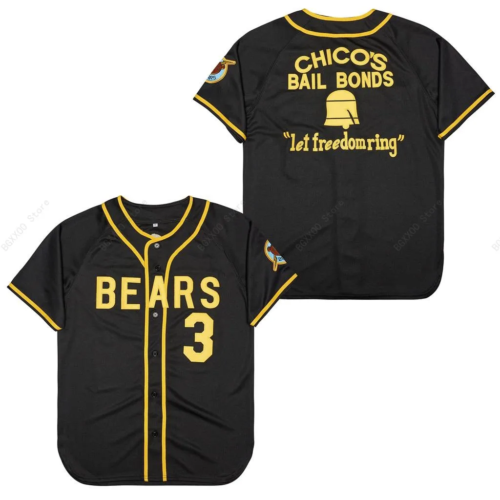 

BG baseball jersey Bad News bears 3 jerseys Outdoor sportswear Embroidery sewing Black Hip-hop Street culture