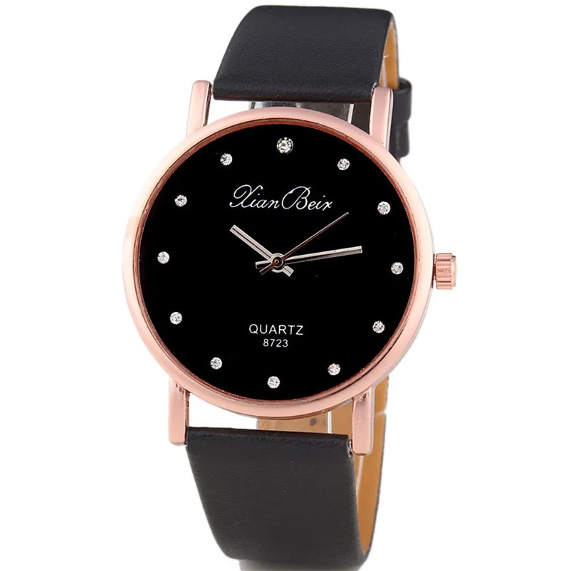 

Simple Fashion Tasteful Style Women's Diamond Case Leatheroid Band Round Dial Quartz Wrist Watch Clock Gift Dropshipping