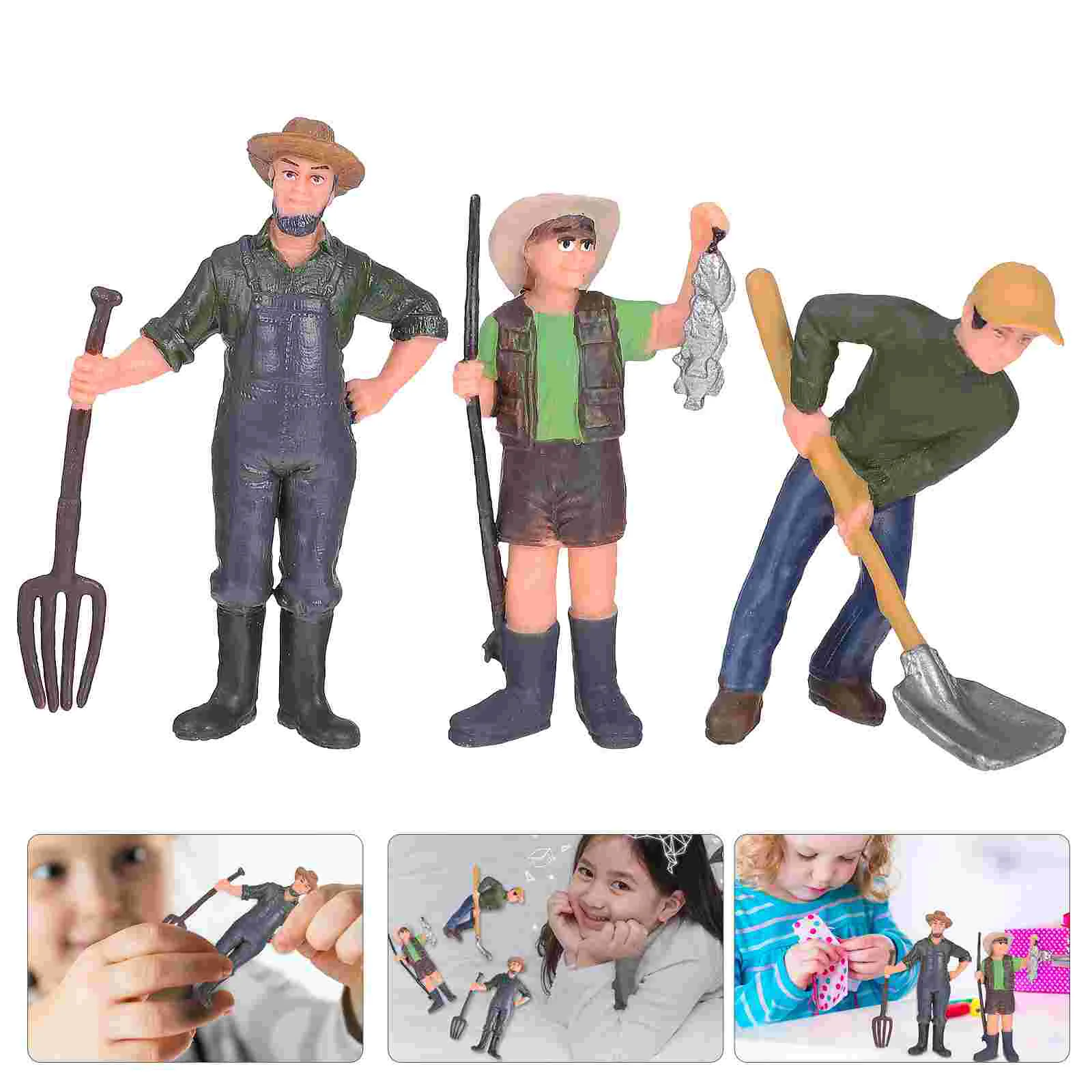 

3pcs Little Farmer People Figures Lifelike Realistic Farmer People Figurines Hand Painted Model People Toys Playset for Kids