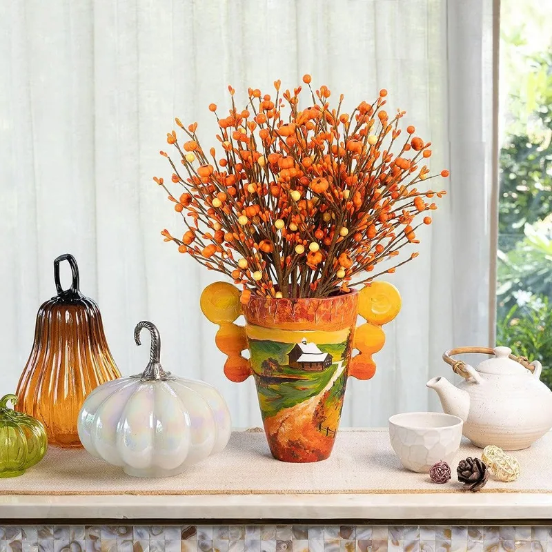 

Fall Artificial Berry Stems with Fake Pumpkin, Autumn Berry Picks Branches for Thanksgiving Harvest, Home Vase Decor