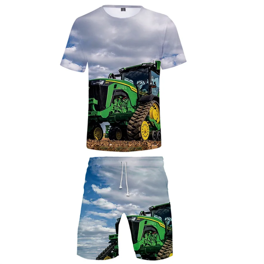 

Tractor Pattern Two Pieces Sets Men 3D T Shirts+Shorts Suit Men Summer Tops Tees fashion Tshirt Men Clothing