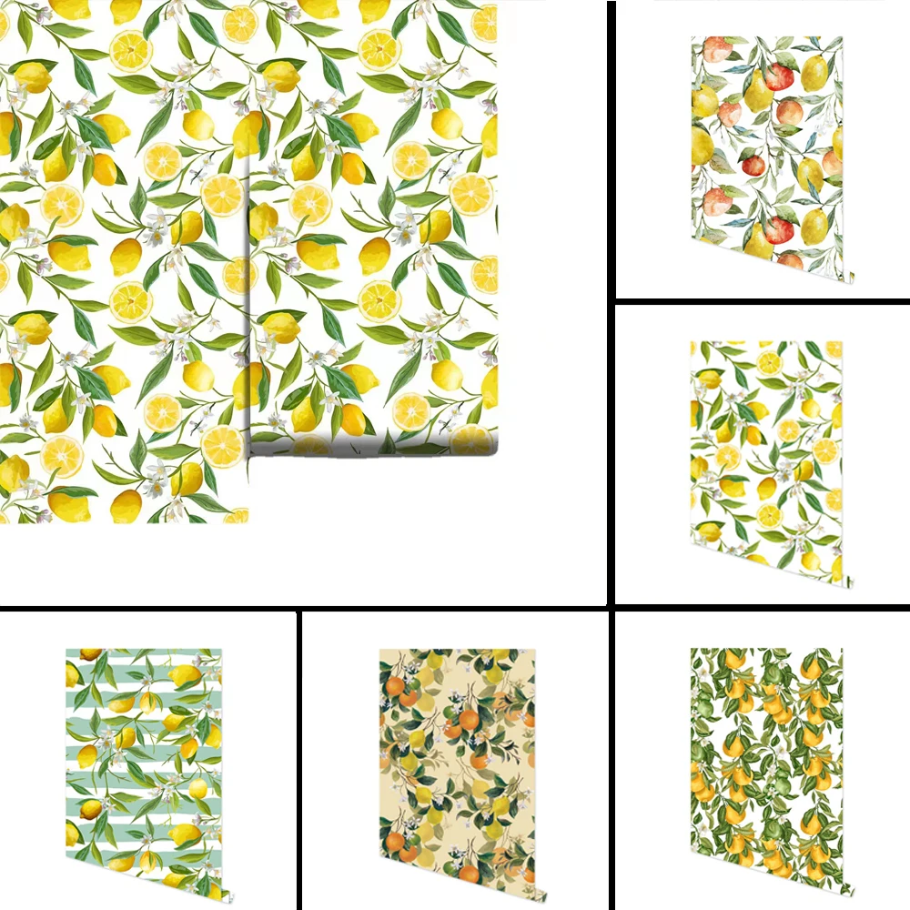 Papel pintado con patrón de fruta de pelar y pegar, papel tapiz Floral de árbol de naranjas de limón, decoración de armario de cocina, papel tapiz autoadhesivo