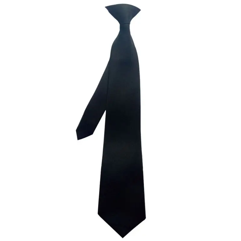 

50x8cm Mens Uniform Solid Black Color Imitation Silk Clip-On Pre-Tied Neck Ties for Police Security Wedding Funeral