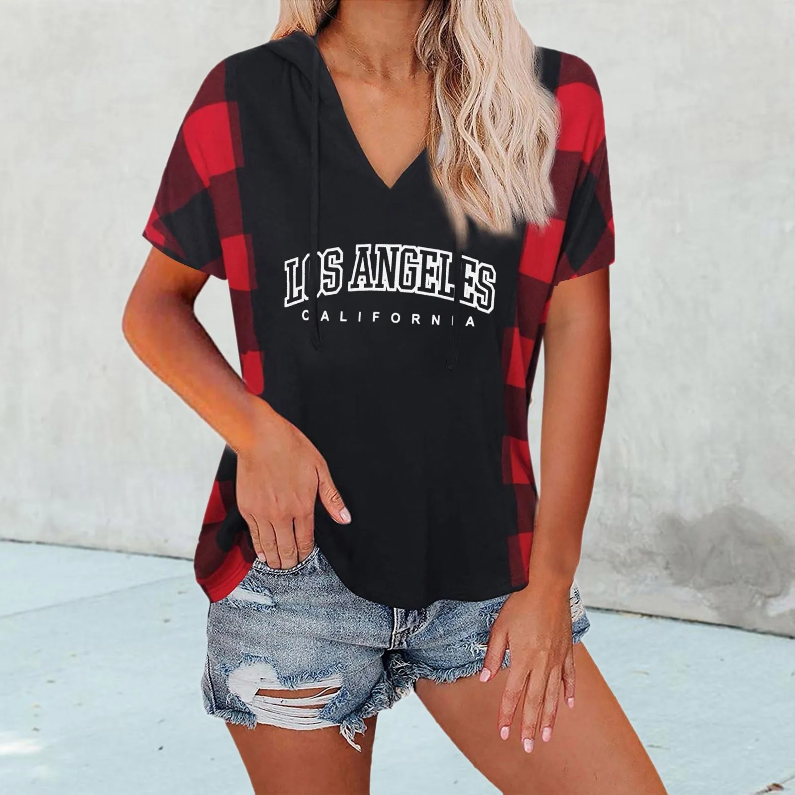 

Женские повседневные футболки с принтом, Свободный джемпер с V-образным вырезом и коротким рукавом, топы с карманами в стиле Харадзюку, футб...