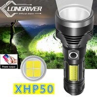 new p50 flashlight cob usb rechargeable flash light led multifunctional portable flashlight torch light with power bank