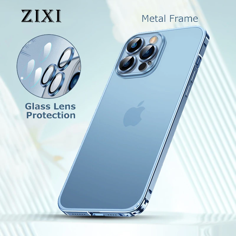 

Luxury Metal Case For IPHONE 14 Plus 13 12 Pro Max Aluminum Metal Frame Full Lens Ring Glass Frosted Translucent PC Back Cover