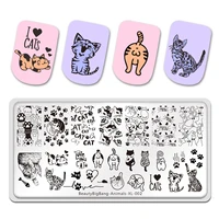 beautybigbang 2022 nail stamping plates cute cat animals stainless steel stencil mold nail art templates animals xl 002 6x12cm