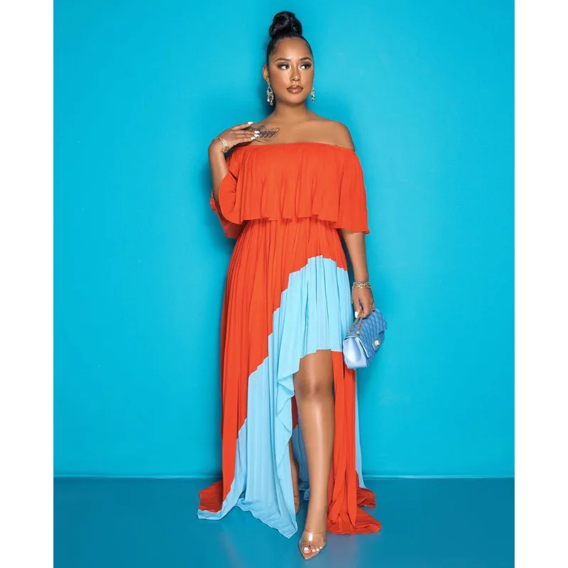Plus Size Evening Dress Off Shoulder Patchwork Clothing Female Luxury Elegant Robe 2023 Summer Women Trendy Party New In Dress