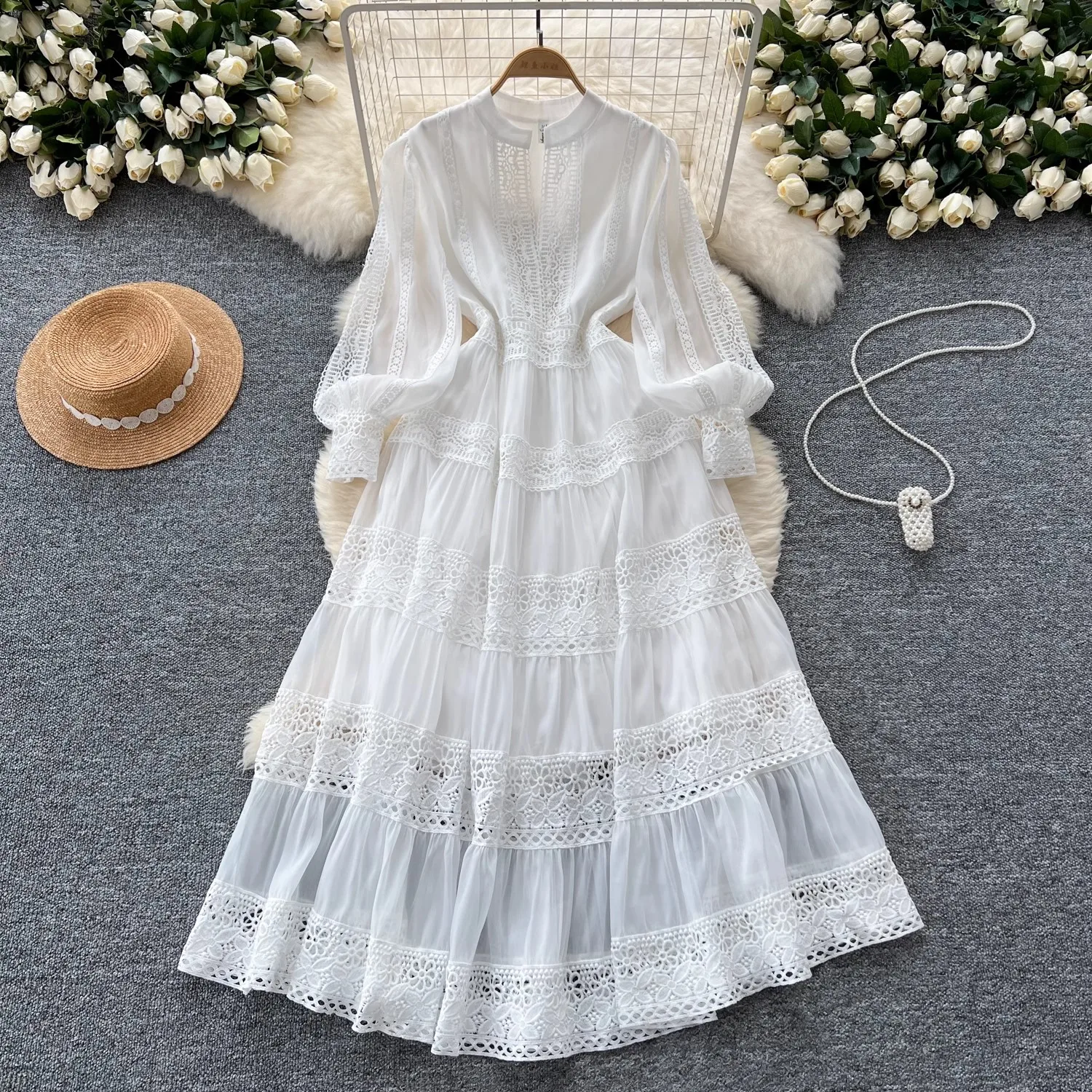 Роскошные женские новые высококачественные кружевные макси-платья с v-образным