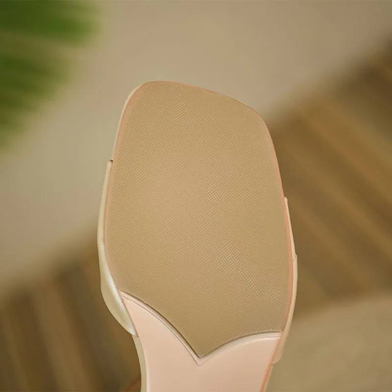 Women Sandals 2023 Summer Ladies Square Open Toe Thick Heels Sexy Apricot Beige Sandals