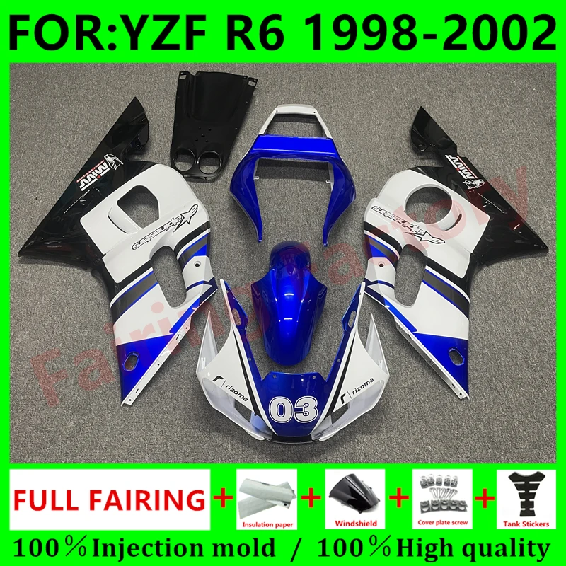 

Новый комплект обтекателей для мотоцикла ABS подходит для YZF R6 YFZ-R6 1998 1999 2000 2001 2002 комплект обтекателей для кузова синий белый