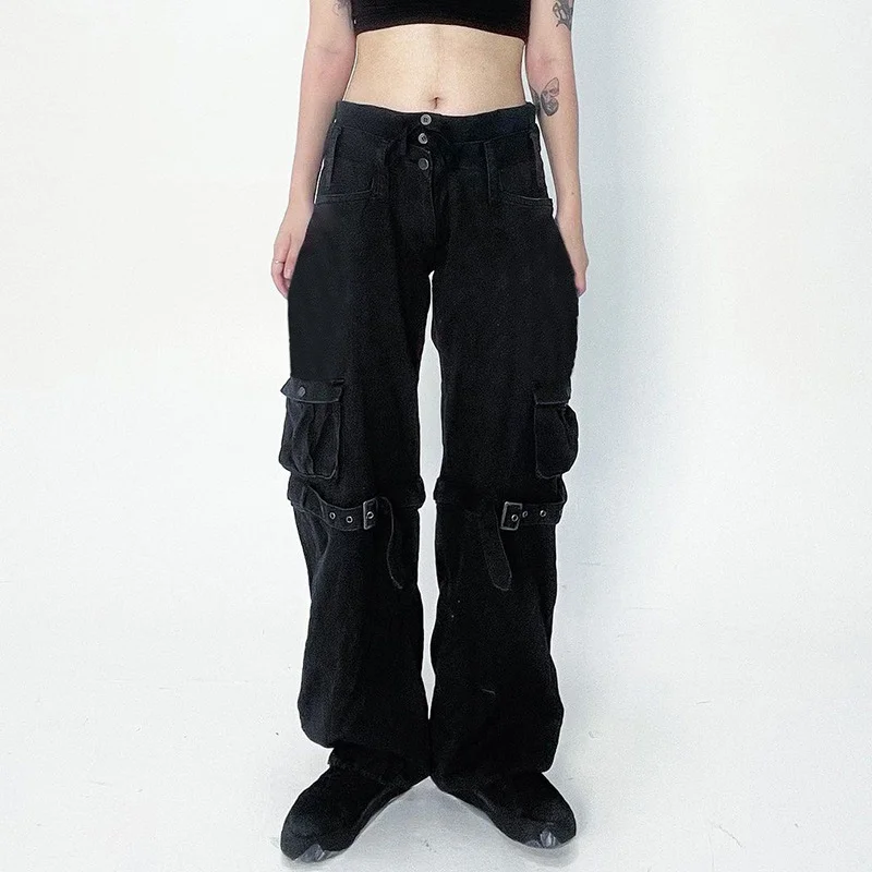 

Женские джинсы-багги с завышенной талией, свободные прямые джинсовые брюки-карго с карманами в стиле ретро, весна 2022