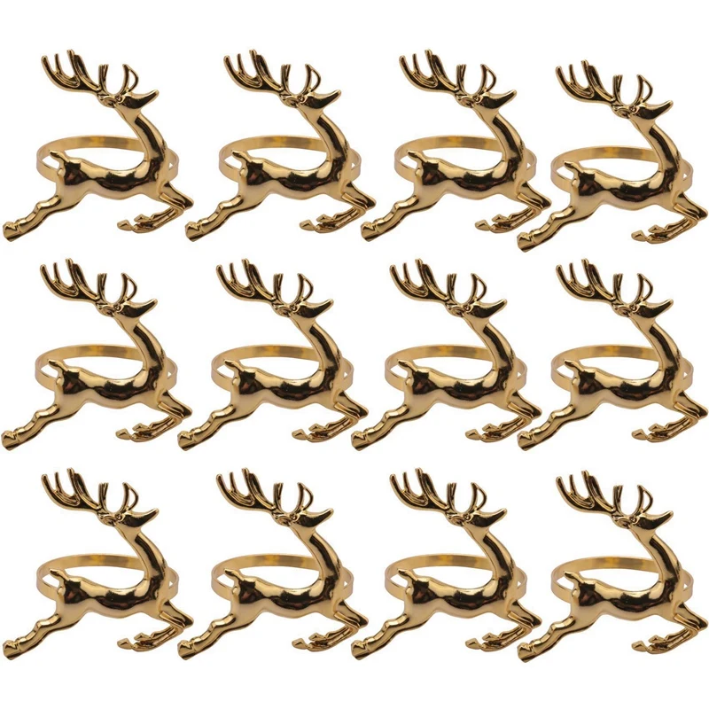 

60Pcs Christmas Elk Deer Napkin Rings Gold Alloy Napkin Buckle Napkin Ring Holder Restaurant Wedding Party Decoration
