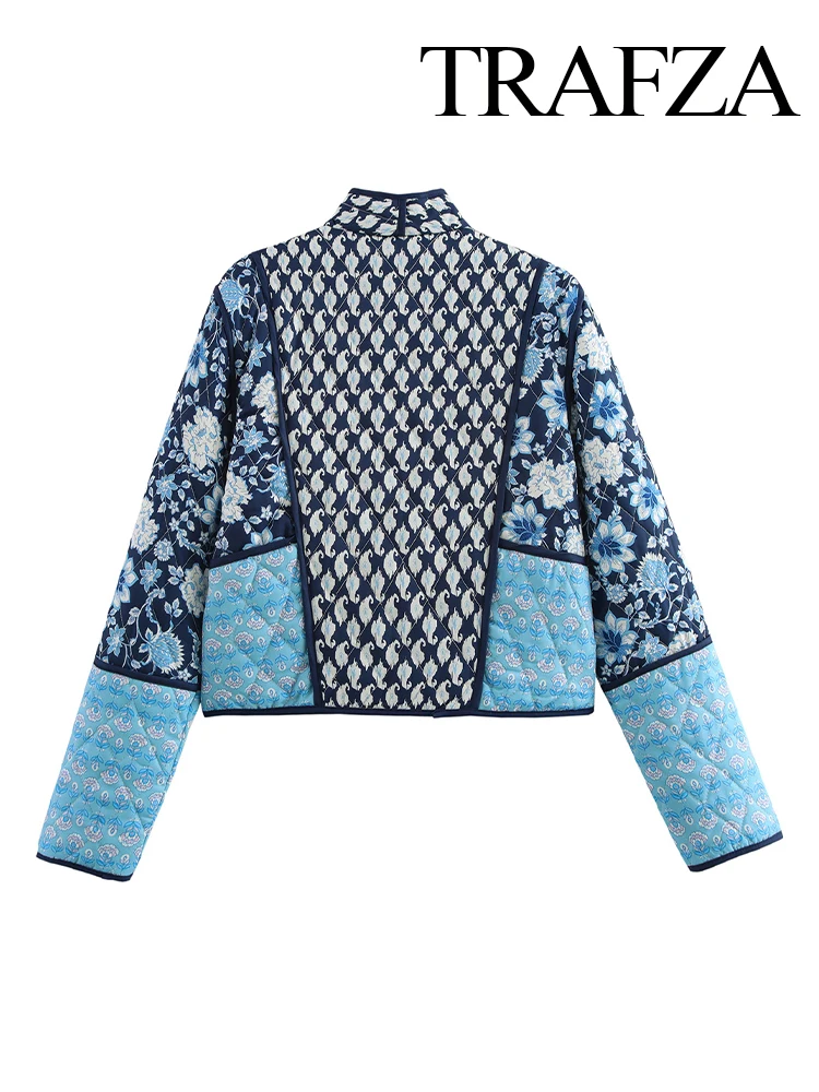 TRAFZA женская зимняя модная теплая свободная хлопковая куртка-кардиган с принтом