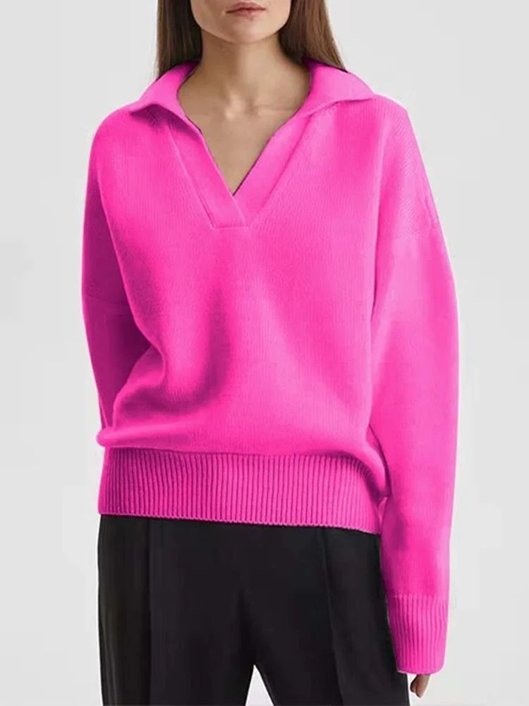 

Осенне-зимние женские свитера 2022, повседневный базовый вязаный пуловер с V-образным вырезом, свободный Однотонный женский теплый трикотажный джемпер