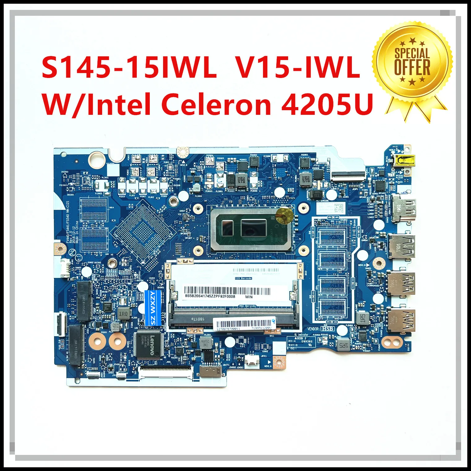 Для Lenovo S145-15IWL Материнская плата ноутбука с SRESP 4205U V15-IWL 5B20S41745 DDR4 MB 100%