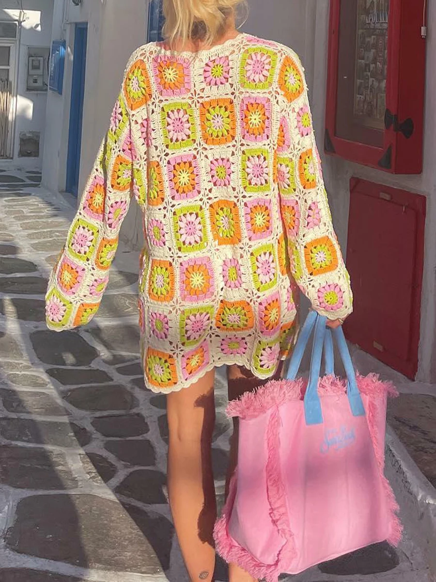 

Thorn Tree Women Hollow Out Crochet Floral Sweater Vintage Fairycore Grunge Knit Pullovers Fishnet Bathing Cover Ups Beachwear