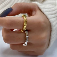coconal trendy punk creative bamboo joint opening ring simple exquisite gold silver color geometric ring for women men jewelry