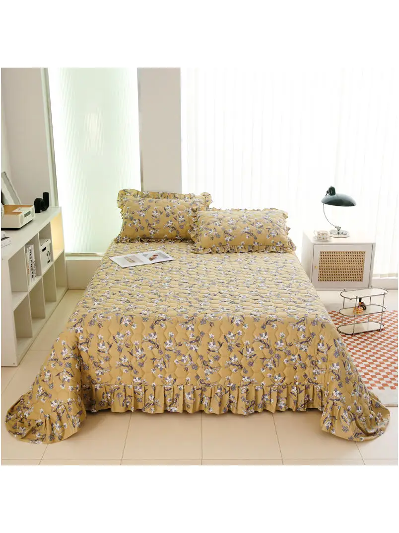 2023 New Cotton Quilted Solid Print Bed Cover Three-Piece Set