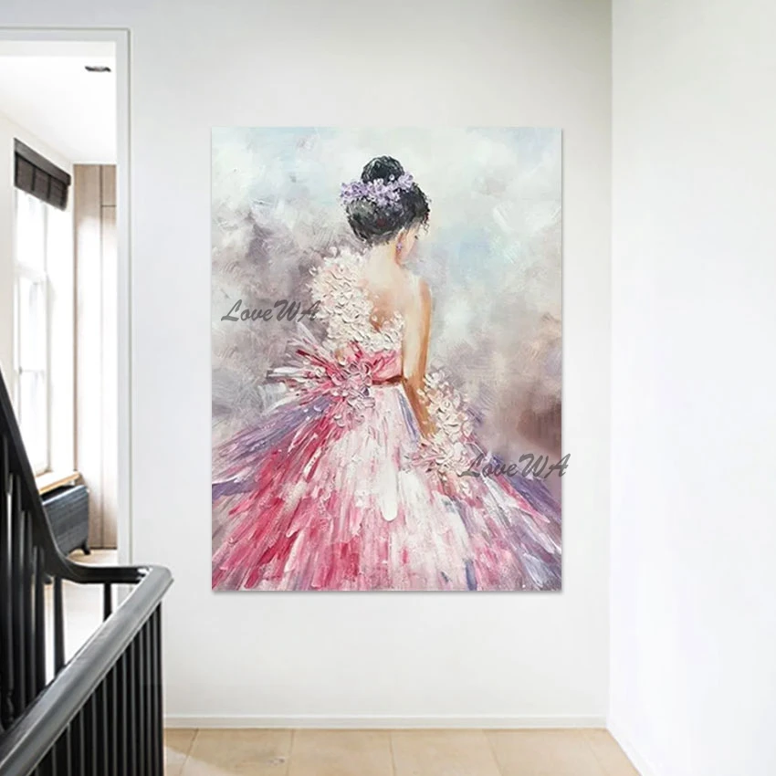 Балерина картины маслом розовый белый цвет акриловый нож холст абстрактная