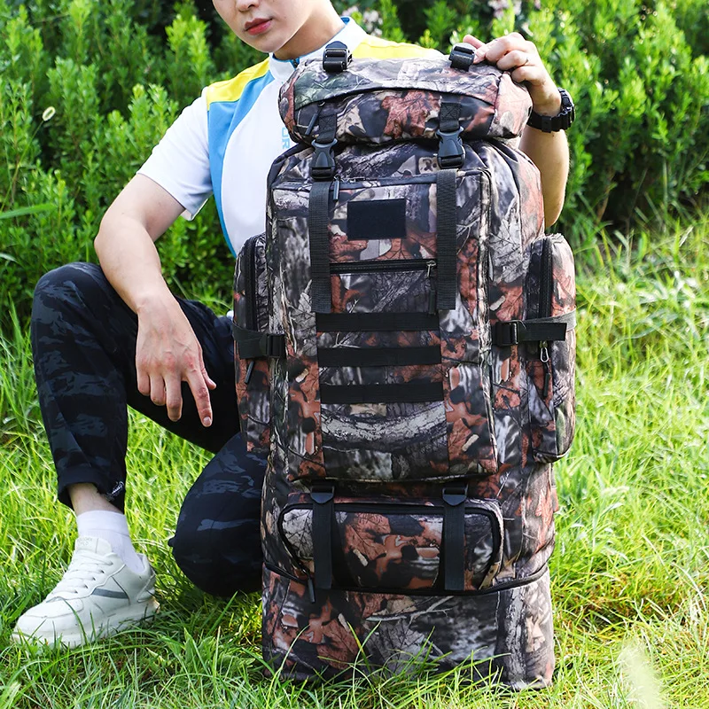 80L Waterproof Molle Camo Tactical Backpack Military Army Hiking Camping Backpack Travel Rucksack Outdoor Sports Climbing Ba