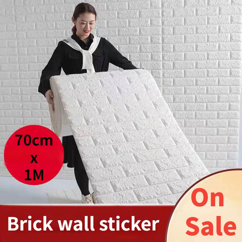 

70cm X 1m 3D Continuous Self Adhesive Wall Sticker Waterproof Brick Decorative Wallpaper Living Room Bedroom Old Wall Home Decor