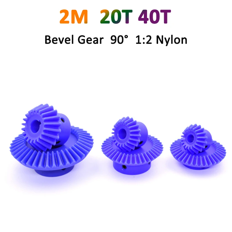 

1pc 1:2 Nylon Bevel Gear 2M 20 40 Teeth Bore 12 14 15 16 18 20 22 24 25mm 2 Modulus Gear 90 Degrees Meshing Angle Plastic Gears