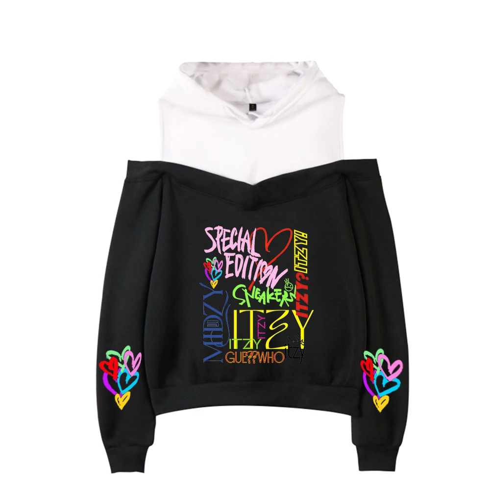 

Толстовка ITZY с капюшоном Kpop, новые кроссовки с альбомным принтом, модные толстовки с капюшоном с открытыми плечами, женские сексуальные тол...