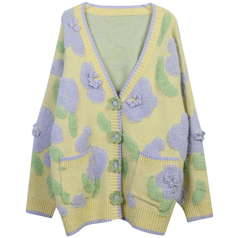 

Осенне-зимний плотный свитер, кардиганы, женские свободные трикотажные топы с длинным рукавом и V-образным вырезом, Джерси, повседневная три...