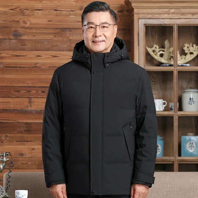 Мужские короткие пальто с перьями для мужчин среднего возраста зима 2025 Новинка 90%