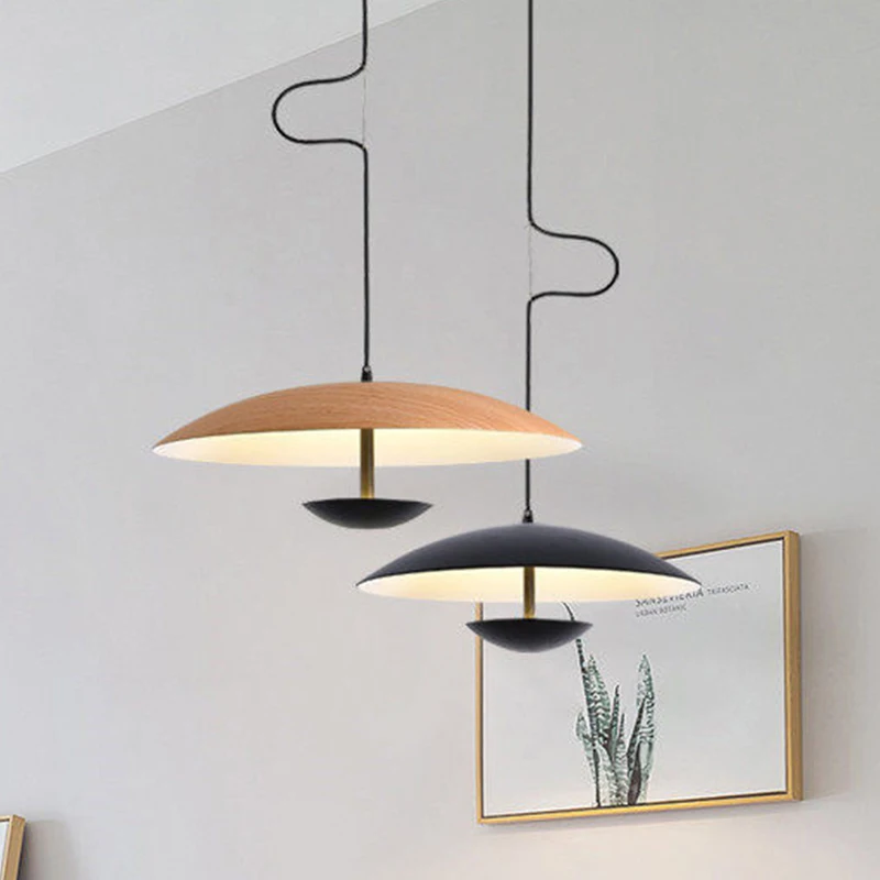 Nordic Designer Led Pendant Lamp Black Wood Grain for Table Dining Room Kitchen Office Desks Decor Suspension Lusters Luminaires